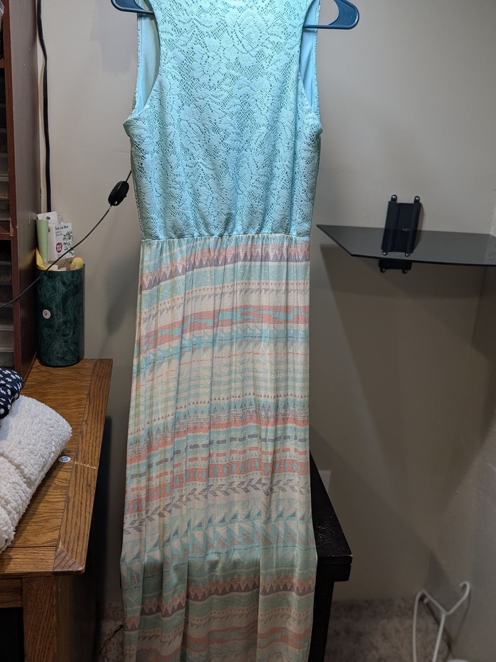 just be Mint Lace Bodice Maxi Dress with Pastel Aztec Skirt